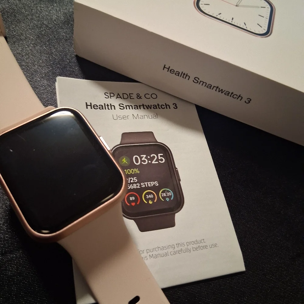 Spade & Co. Smartwatch 3 Rose Gold Pink Silicone Band Charger & Instruction Book